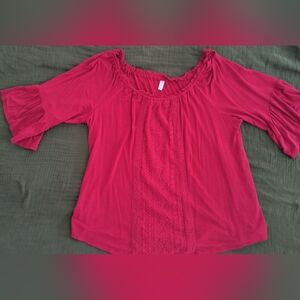 Women's Pink Crochet-Panel Off-Shoulder Top